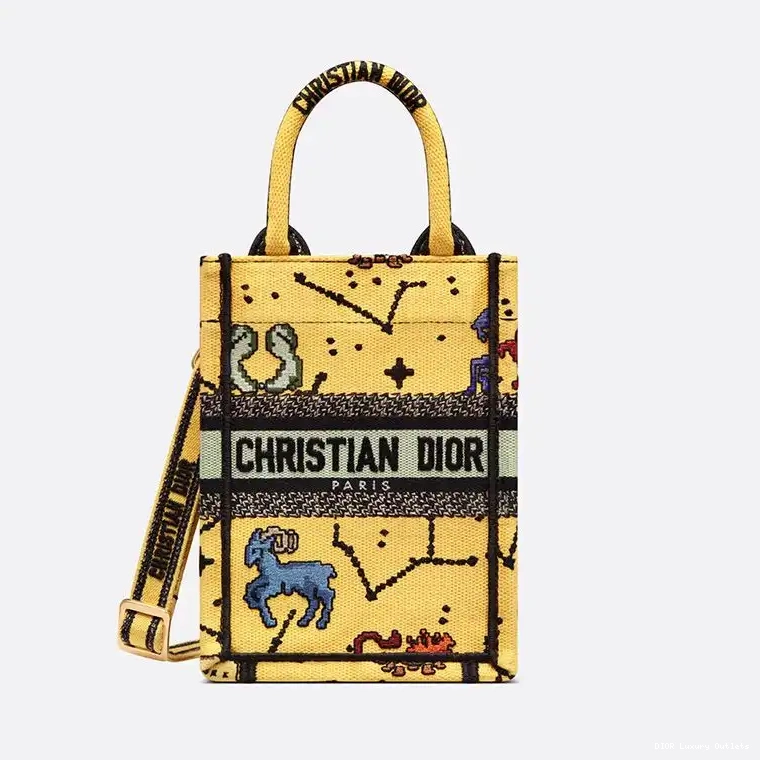 Yellow Canvas Book Zodiac Motif Pixel Dior Miniature Tote 0416 Luxury